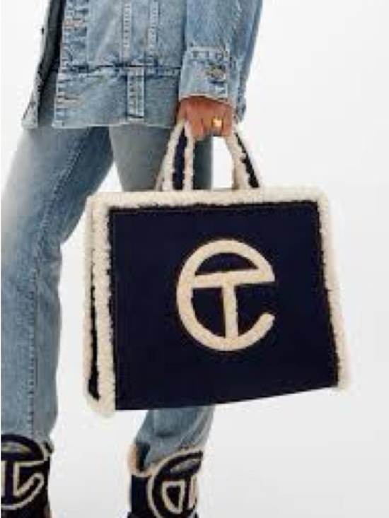 Telfar Handbags - Telfar x UGG Large Shopper Navy Shearling-Trim Tote Bag